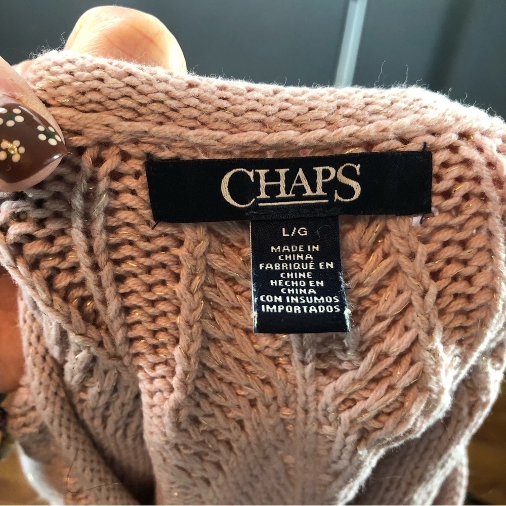 Chaps Pink Gold Leaf Stitch Boatneck Sweater - Picture 6 of 10